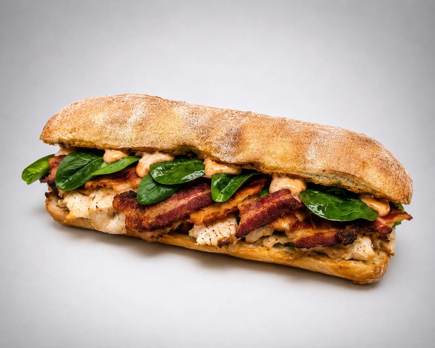 Chicken and bacon sandwich with spinach