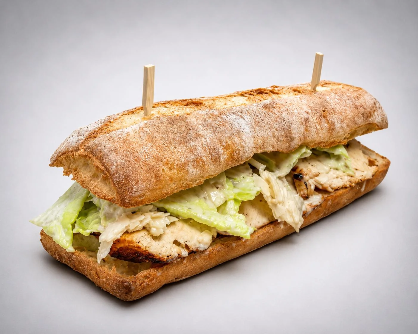 Chicken Caesar sandwich on ciabatta