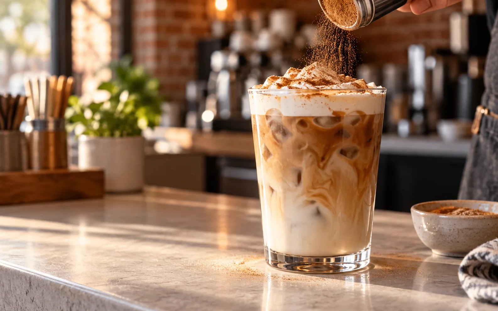 Cinnamon Toast Latte in a warm cafe setting
