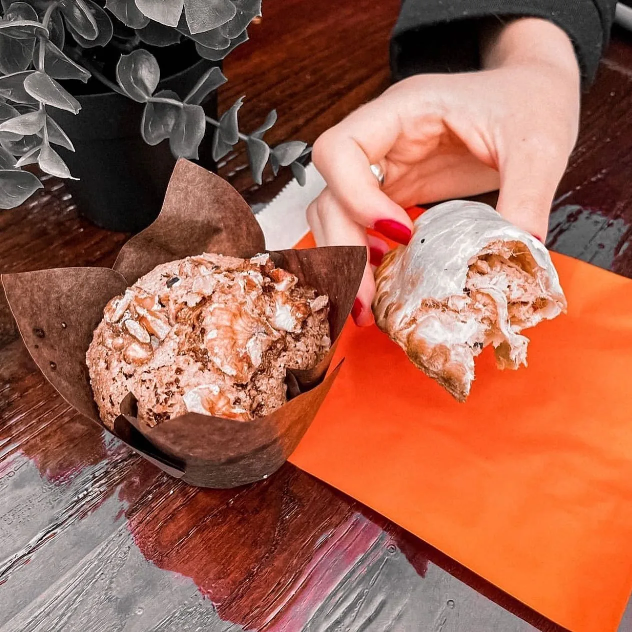 A pastry and muffin photographed for True Baristas