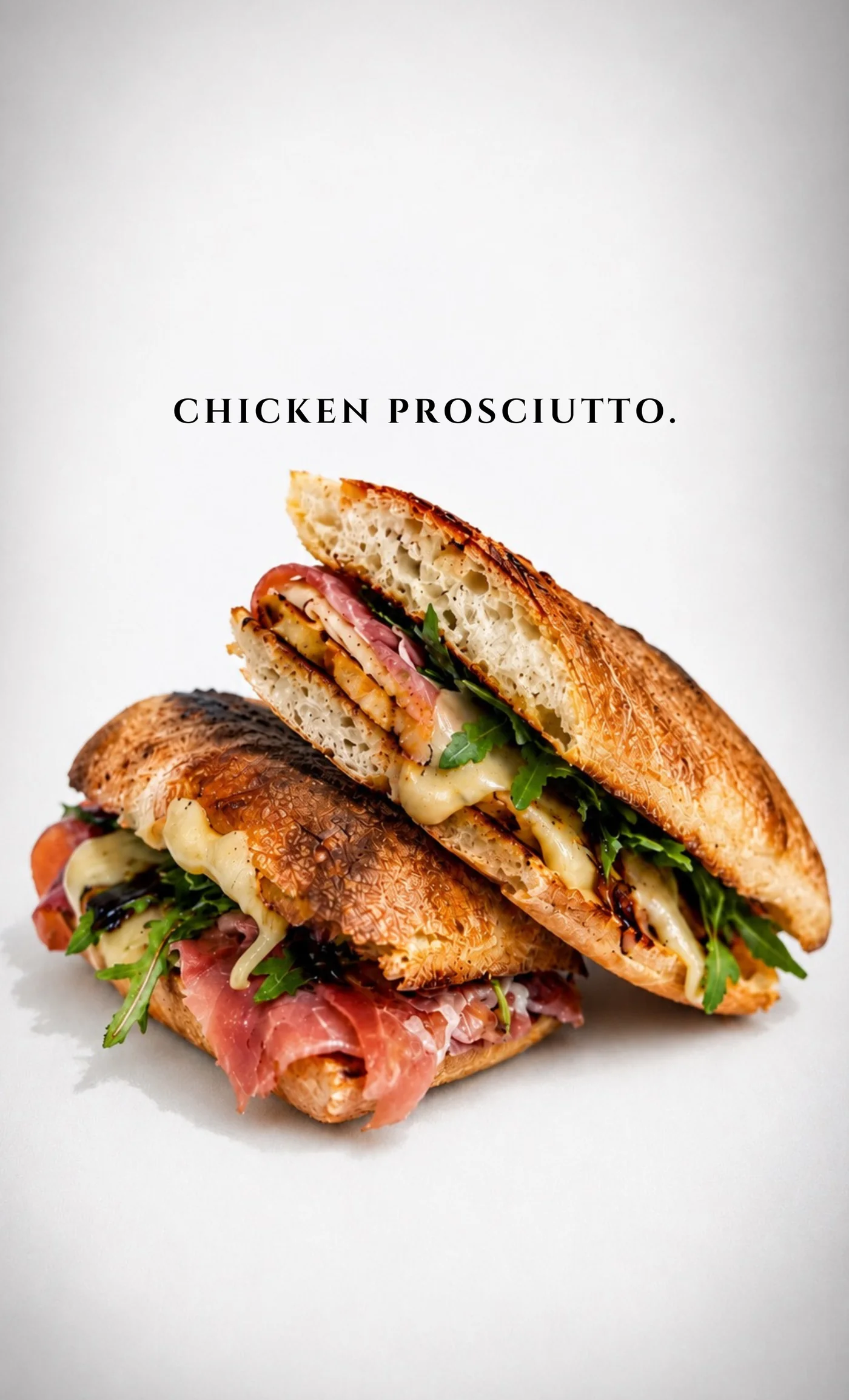 True Baristas chicken and prosciutto sandwich on toasted ciabatta