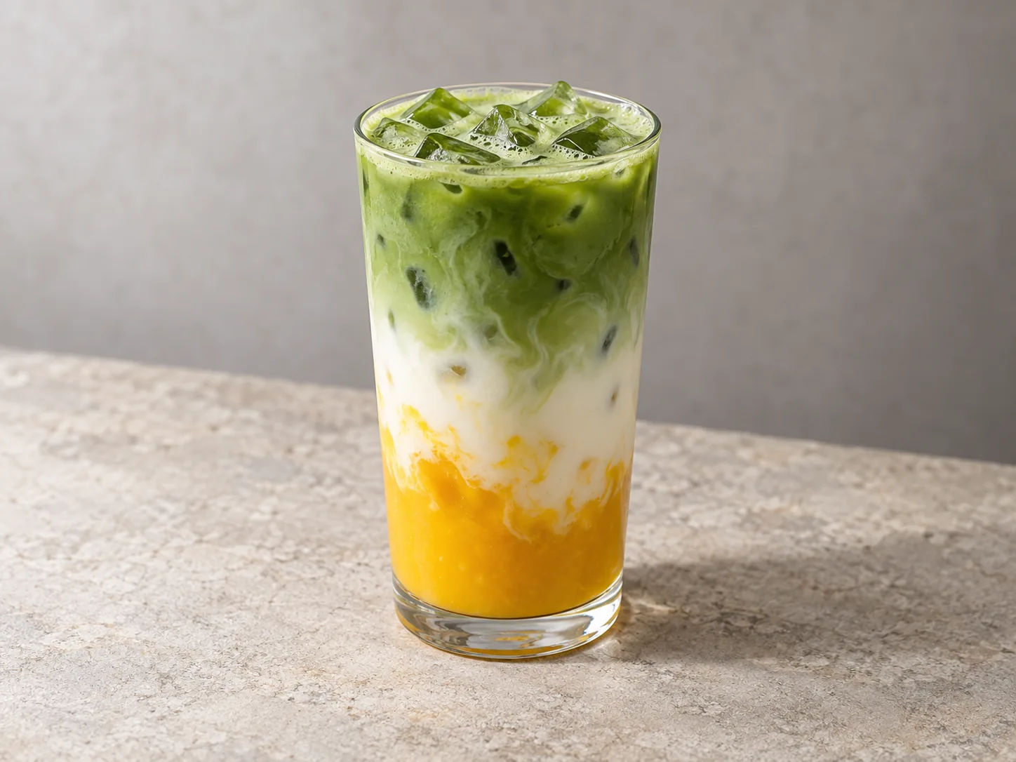 Editorial illustration of Mango Matcha Latte