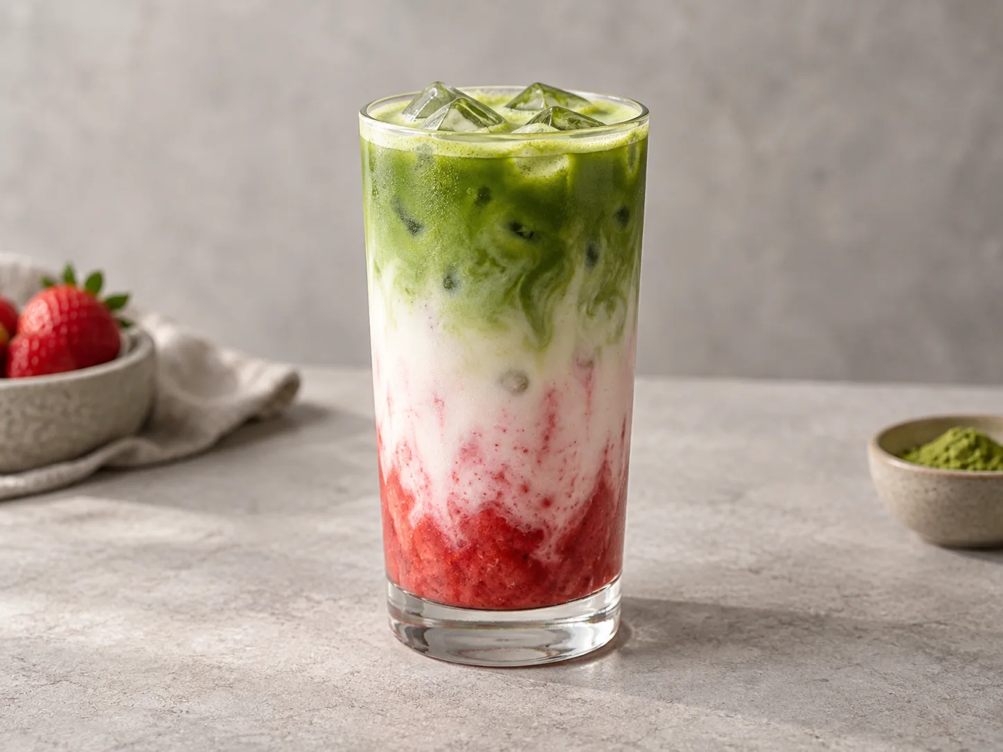 Editorial illustration of Strawberry Matcha Latte