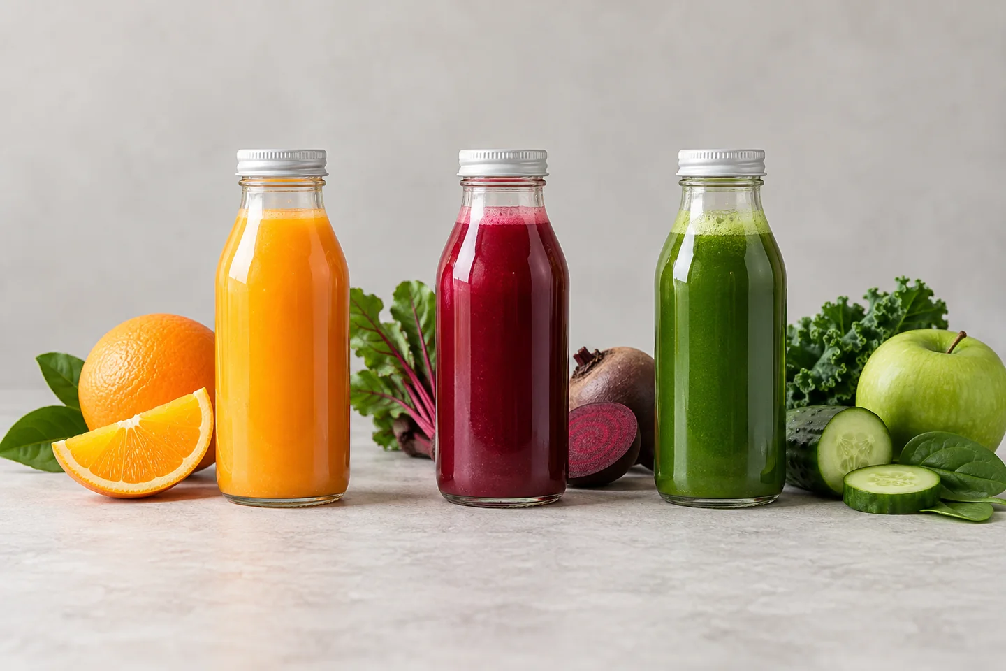Illustrative cold-pressed juices from the True Baristas menu