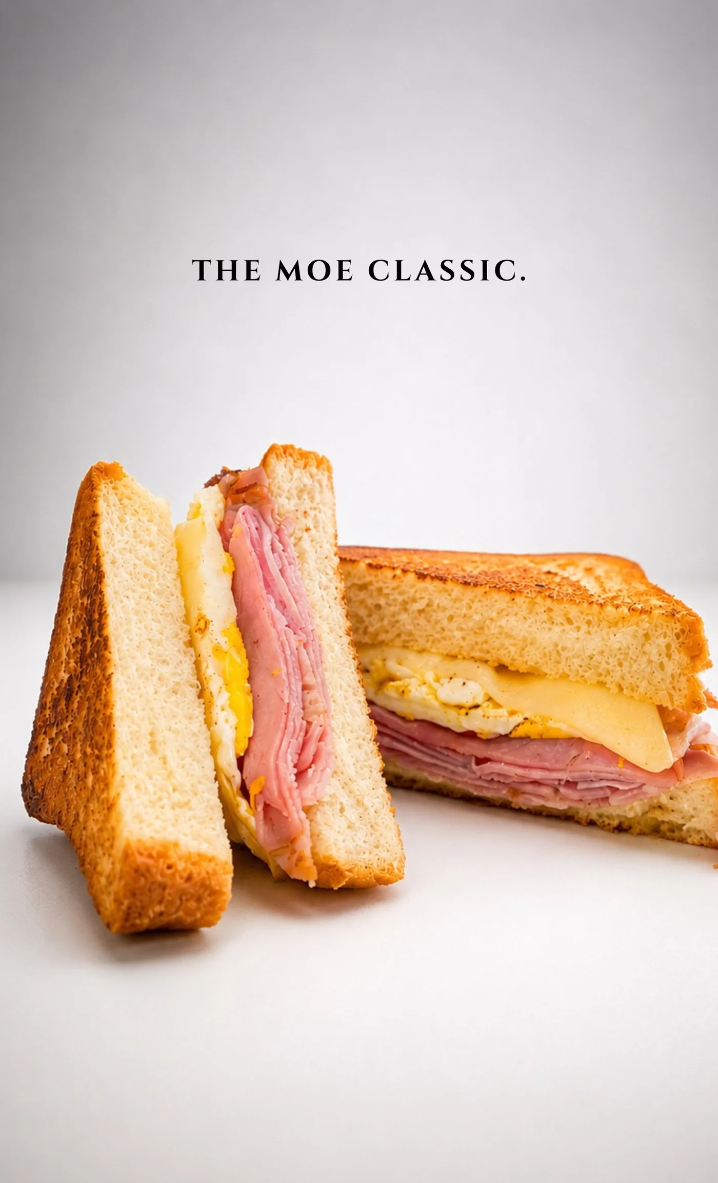 True Baristas Moe Classic breakfast sandwich with ham, eggs and Havarti